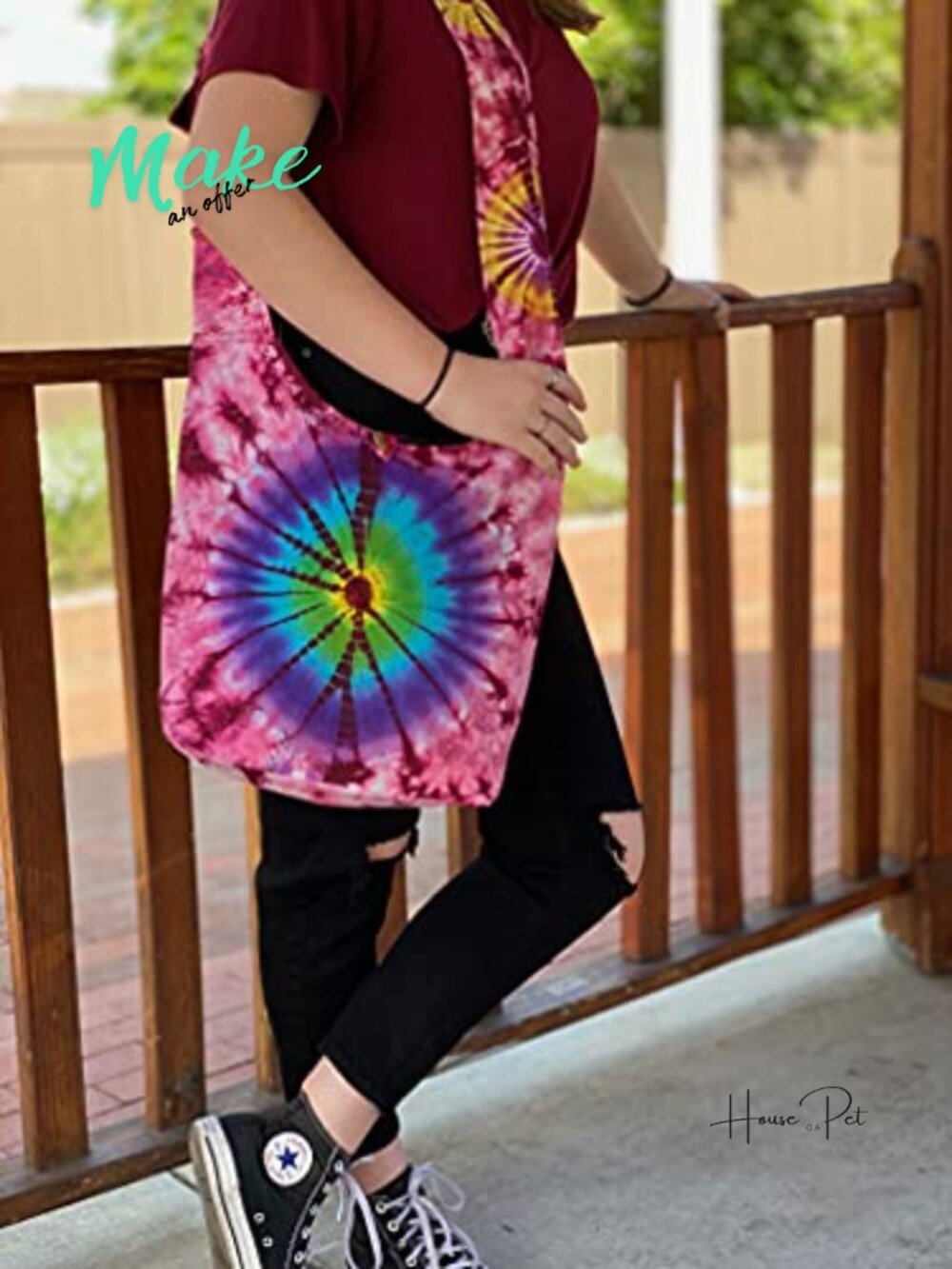 Tie Dye Crossbody Shoulder Hippie Handbag Purse Cotton Sling Bag - Picture 2 of 6